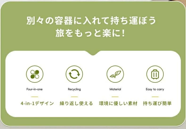 トラベルボトル 4in1 トラベルボトル シャンプー 詰め替えボトル 旅行用 小分けボ...