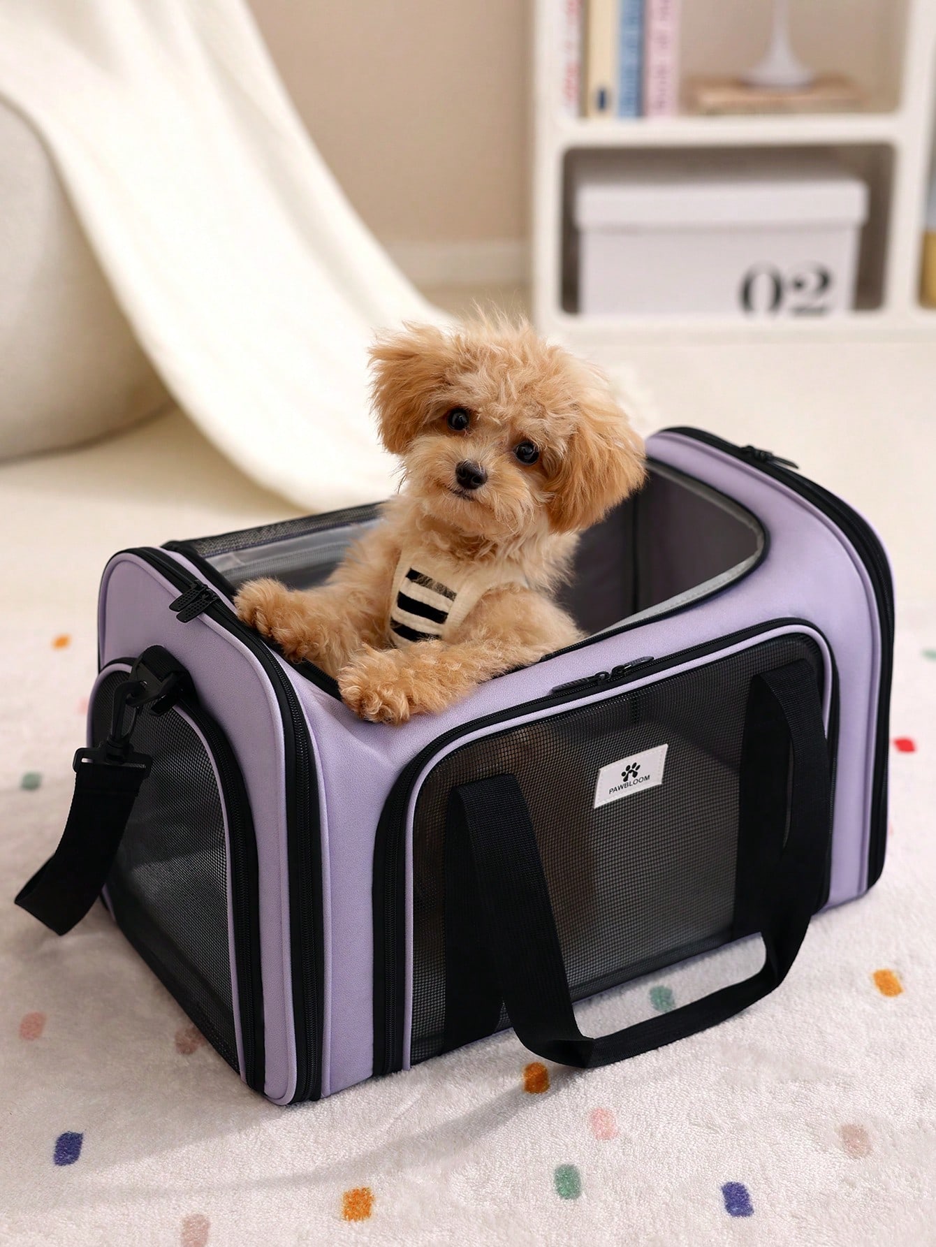 エスティ商事のペットキャリーバッグ 小型犬 猫用 折りたたみ 軽量 通気性 メッシュ仕様 航空会社承認 ソフトキャリー バッグ ショルダーストラップ付｜アングル3
