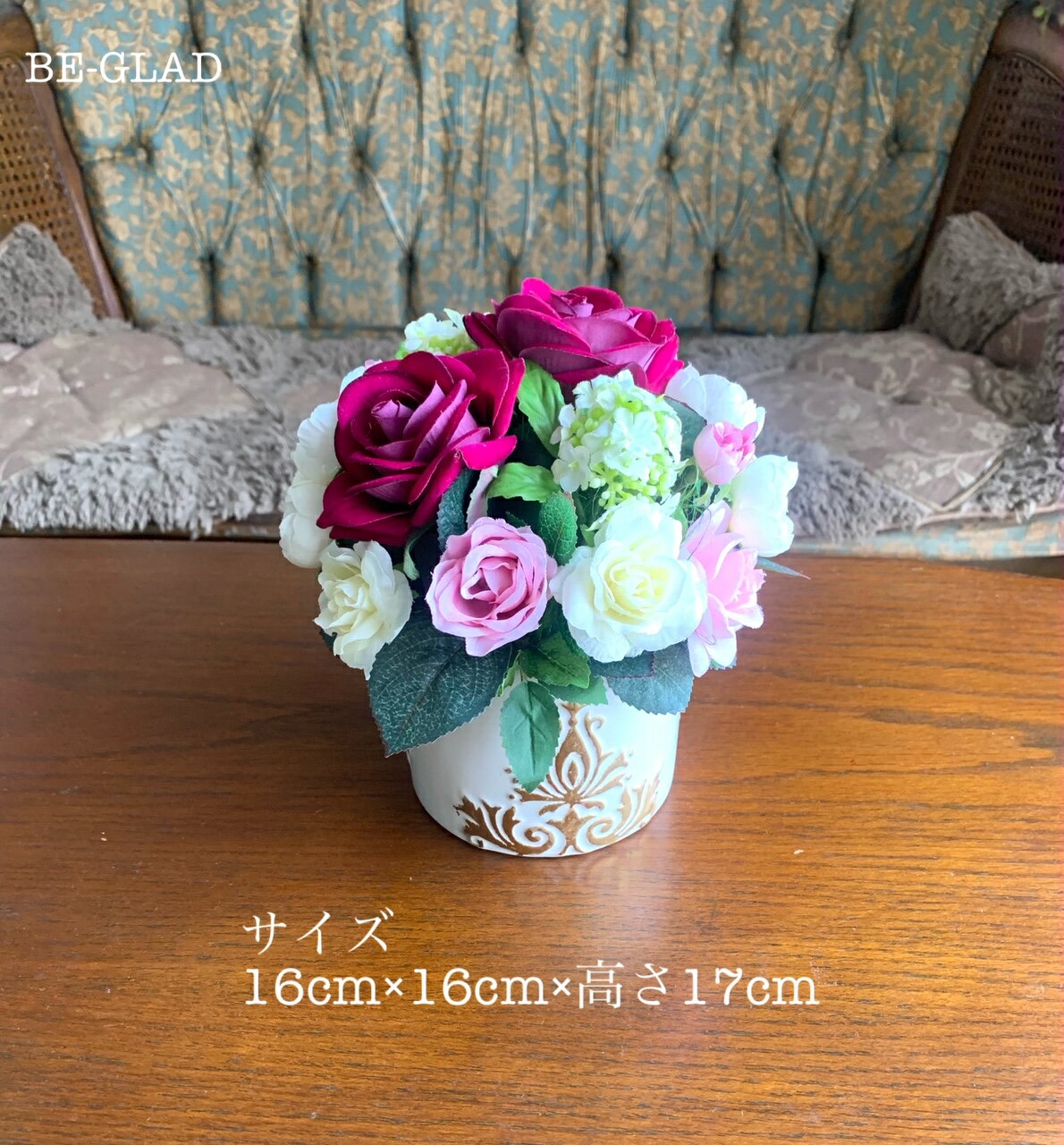 送料無料 花 ギフト フラワー アレンジメント 造花 ワイン色 薔薇 テーブル 中央 置物 プレゼント 母の日 開店祝 リビング 誕生日 陶器 花器