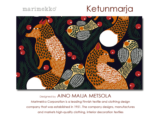 marimekko マリメッコ ファブリックパネル ファブリックボード KETUNMARJA(NV)/ケトゥンマルヤ人気の狐柄にネイビーカラーが数量限定で登場！[ご注文サイズ：W140cm×H80cm] 【北欧 ファブリック】写真に近い図柄で製作