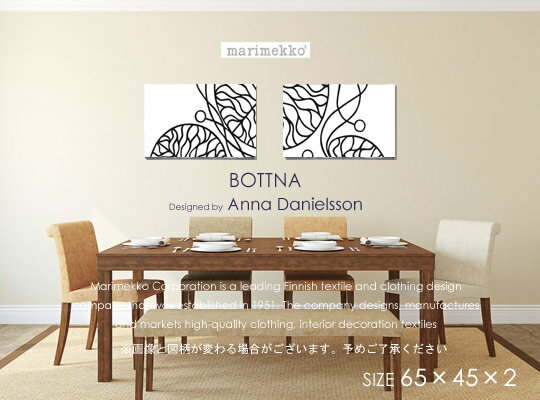 ファブリックパネル/ファブリックボード marimekko マリメッコ BOTTNA・ボットナ(WHT)[ご注文サイズ：W65×H45×2SET]北欧 ファブリック