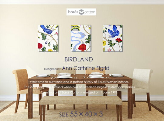 BORAS ボラス社 ファブリックパネル ファブリックボード BIRDLAND（WHT）/バードランド[SIZE：W40cm×H55cm×3枚set］北欧 ファブリック