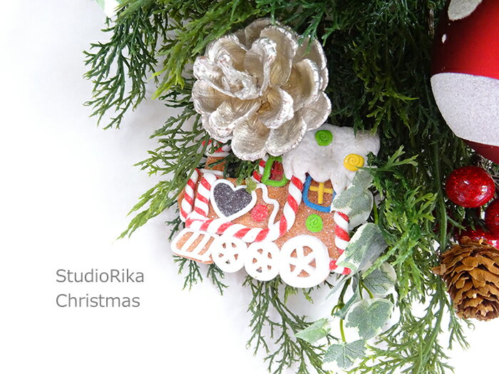 アートフラワー 造花 高級 クリスマス スワッグ 壁掛け ウォールデコ お菓子 クッキー 赤 緑 レッド グリーン おもちゃ リボン Christmas インテリア 雑貨 装飾 アートフラワー専門店スタジオ