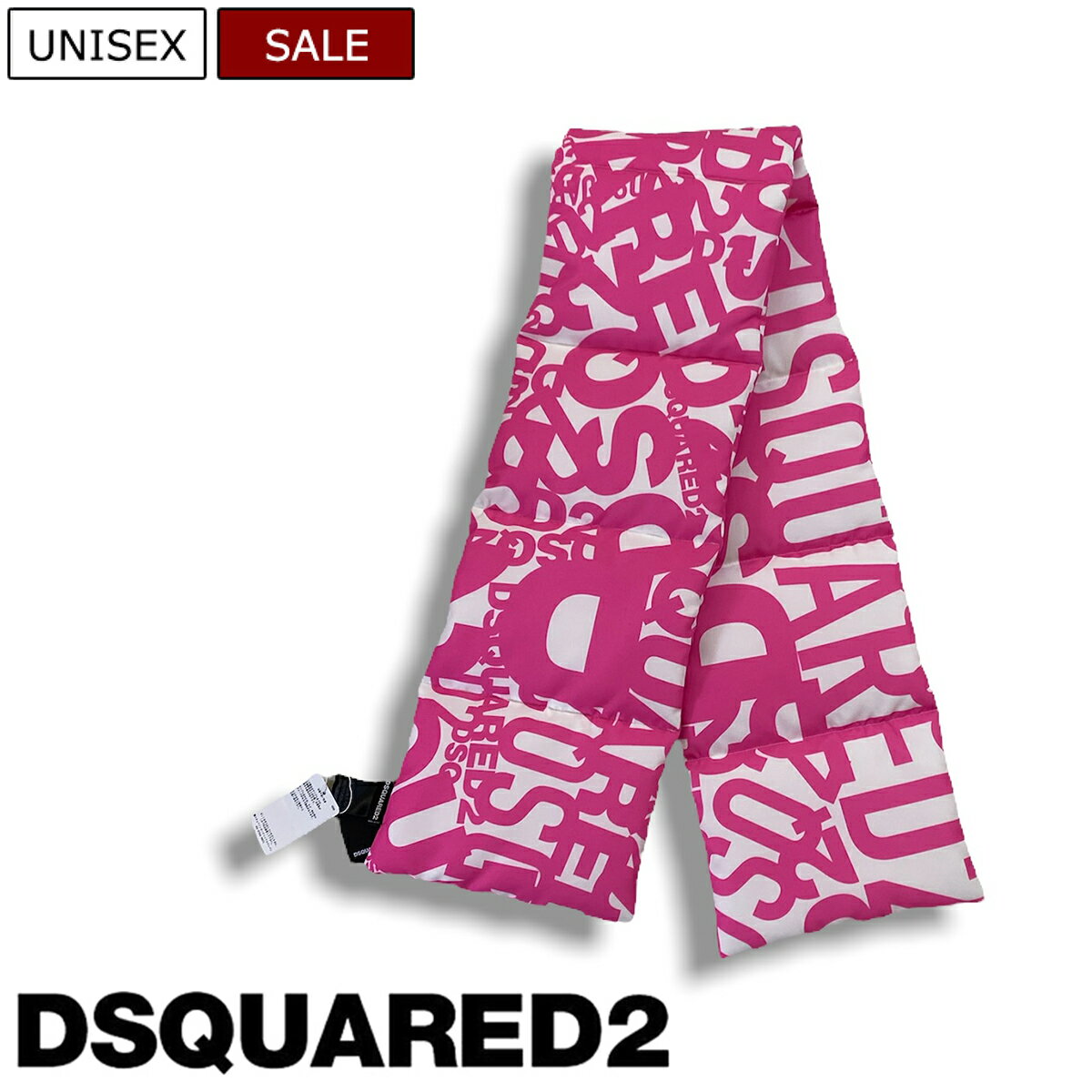 【定価56,100円(税込)】DSQUARED2 ディースクエアード 冬のアウトドアコーデをぐっと格上げするプラスワンアイテム！スキースカーフ ダウンマフラー ネックウォーマー スノーボード キャンプ SCW0026 16803508 ピンク×ホワイト イタリア製 男女兼用 ユニセックス