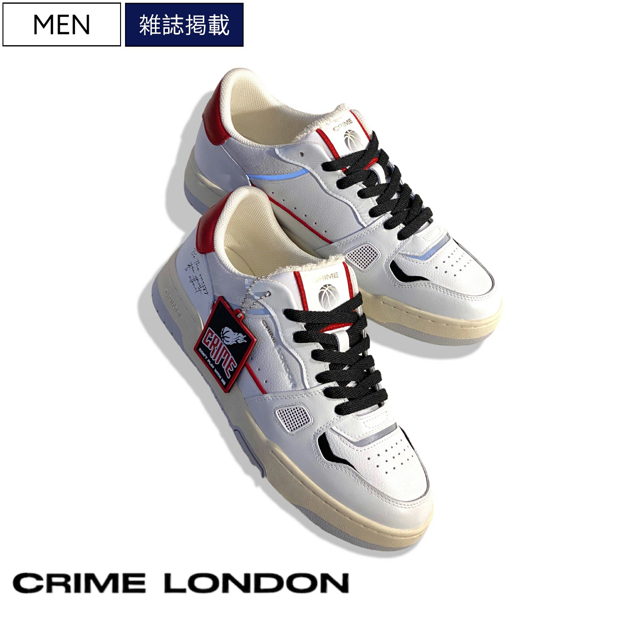 CRIME LONDON クライムロンドン シャープに仕上げたオトナのバッシュ♪クオリティに加え遊びも光るレザーコンビネーションスニーカー バスケットシューズ 靴 シューズ ホワイト 32030025 Safari LEON掲載 クライム ロンドン メンズ