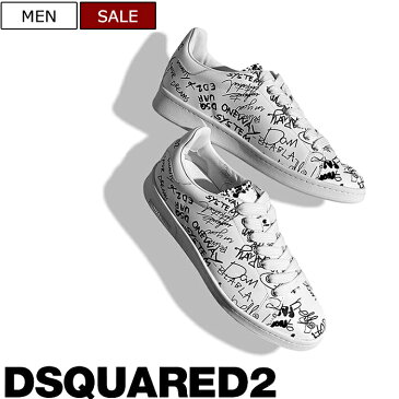 【定価102,300円(税込)】DSQUARED2　ディースクエアード　上質カーフレザーとヤンチャな落書きデザイン！圧倒的な履き心地を生む落書きデザインオールレザーローカットスニーカー！　ボクシングシューズ　スリッポン　靴　S82SN0175C　ホワイト　イタリア製　メンズ