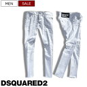 【定価86,900円(税込)】DSQUARED2 ディースクエアード 大人の遊び心くすぐる リペア加工 テーパードデニムパンツ WHITE BULL クラッシュ加工 カナダリーフ 《SEXY TWIST JEAN -セクシーツイストジーン-》S71LB1054 ホワイト イタリア製　メンズ