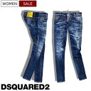 ディースクエアード ジーンズ レディース 【定価79,200円(税込)】DSQUARED2 ディースクエアード イエローパッチが映える！大人の余裕と色香漂う仕上がり ダメージ＆リペア加工デニム ジーンズ ストレッチ 《JENNIFER CROPPED JEAN-ジェニファークロップドジーンズ-》S75LB0586C インディゴ イタリア製 レディース