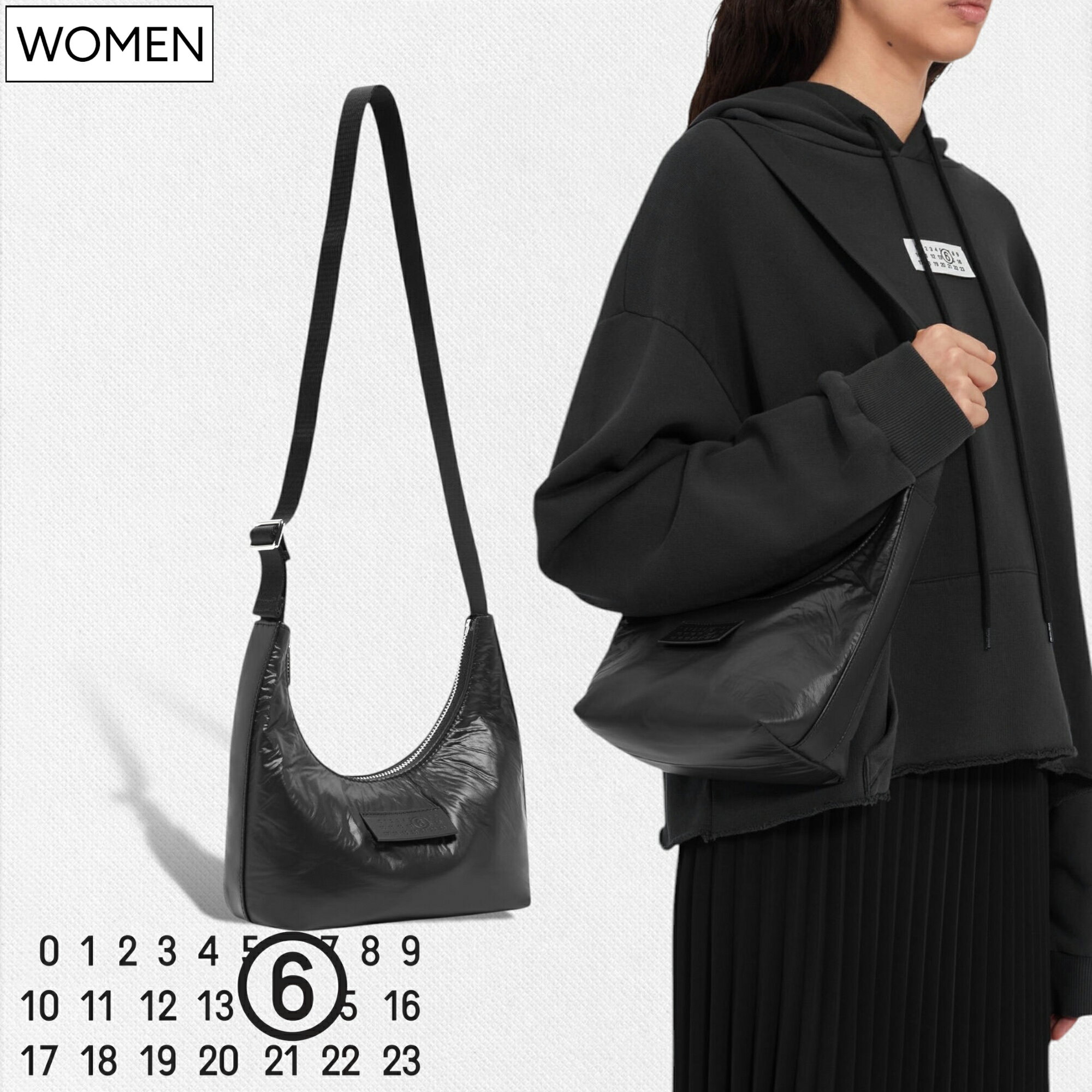 楽天Studio Route134【定価74,800円（税込）】MM6 Maison Margiela エムエムシックス メゾンマルジェラ 使いやすいサイズ感とデザイン！NYLON MINI BAG ナイロン製 パッド入りホーボーバッグ ショルダーバッグ ミニバッグ 鞄 Black ブラック T8013 SB5ZI0011P6993 ユニセックス レディース