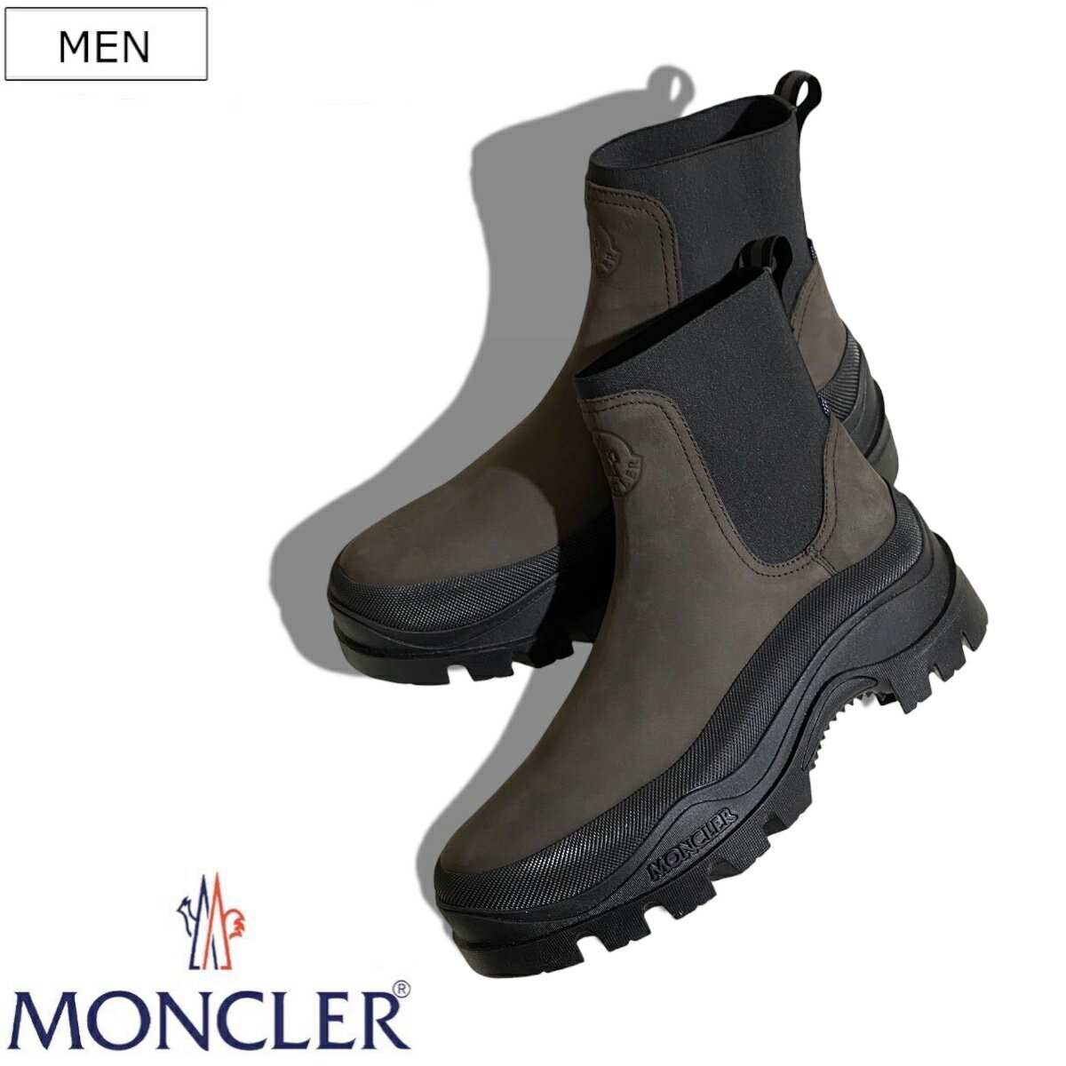 【定価124,300円(税込)】MONCLER　モンクレール ラグジュアリーカジュアルを演出する最上級のエレガンス！チャンキーなトレッドソールでリフレッシュされたLarue Chelseaサイドゴアレザーブーツ レインブーツ ショート 長靴 防水 撥水 I209A4F00020M3418 メンズ 本革