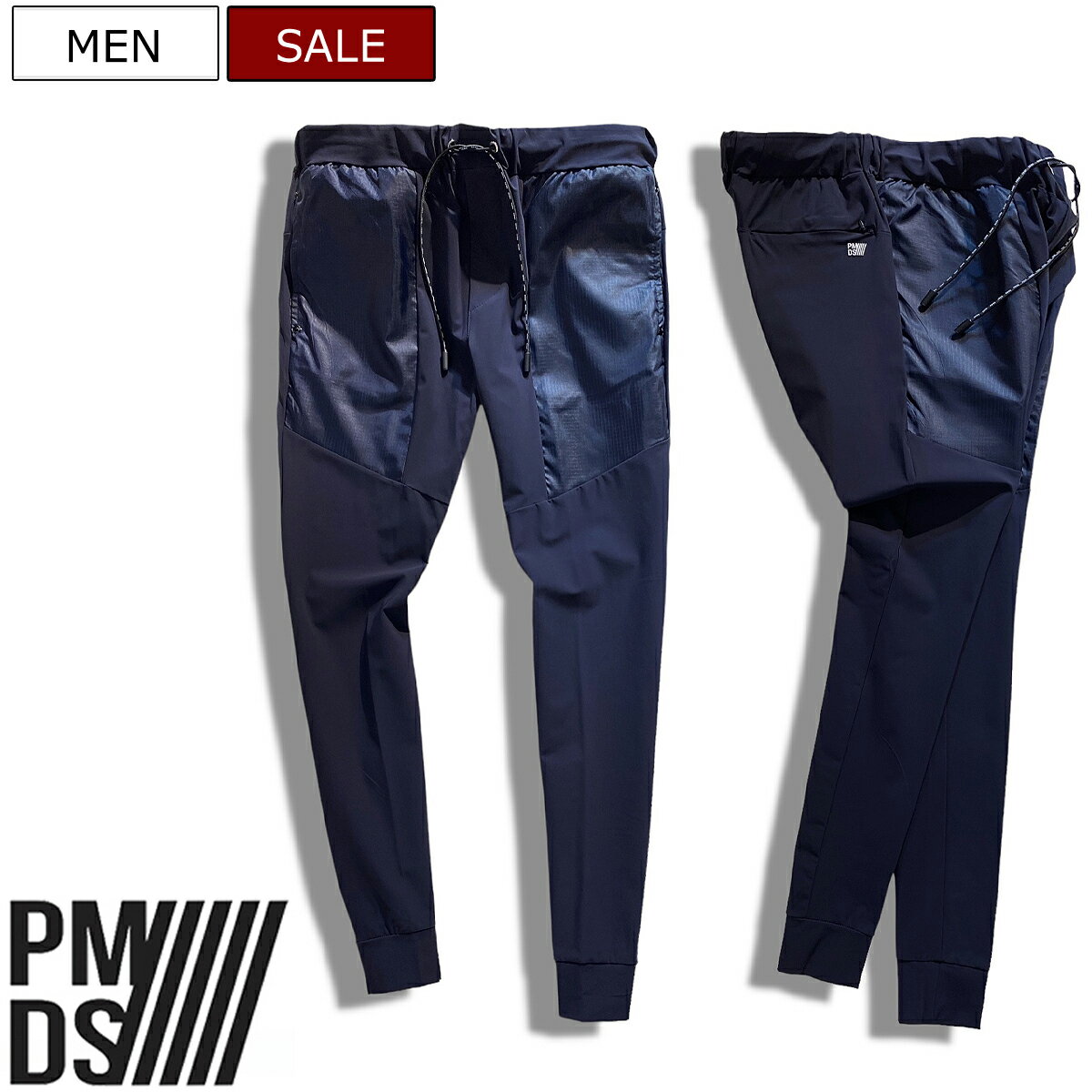 【定価36,300円(税込)】PREMIUM MOOD DENIM SUPERIOR-プレミアムムードデニムスペリオール- P.M.D.S. カルビコ社の ハイパーストレッチナイロンを用いたコンビネーションパンツ ドッキング ジャージ リラックス ネイビー セットアップ 31059041 伊製 PMDS メンズ pm01 j5