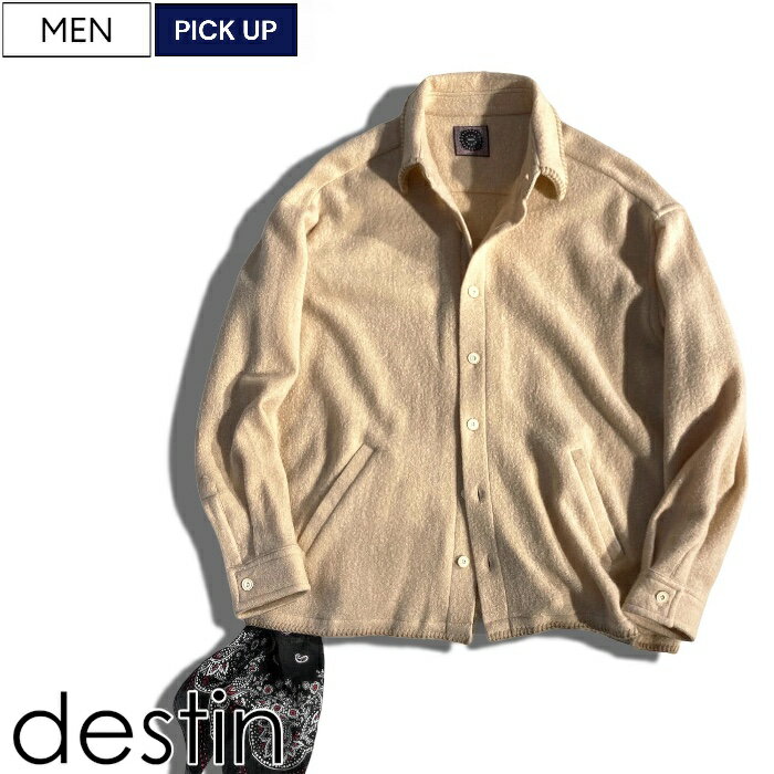 【定価86,900円(税込)】destin デスティン 空気を纏ったようなふんわり軽く上質素材が生み出す極上な着心地がクセになる バンダナ付カシミア混ウールシャツジャケット アウター スタジャン 襟ステッチ 刺繍 クリーム boses boses-ml-m-A23 dei162bosesC メンズ