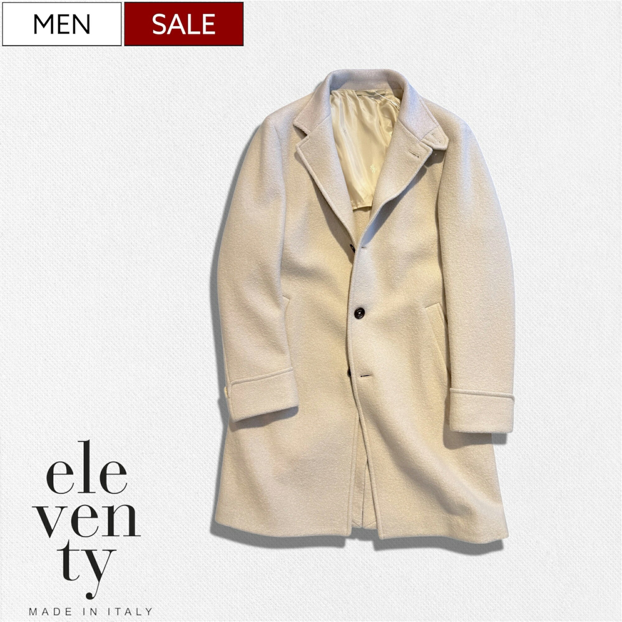 乐天商城 - 【定価273,900円(税込)】ELEVENTY イレブンティー 美しい品格溢れる作りで魅せる ウールロングコート シングルコート ジャケット アウター 羊毛 51101002 ベージュ メンズイ タリア製
