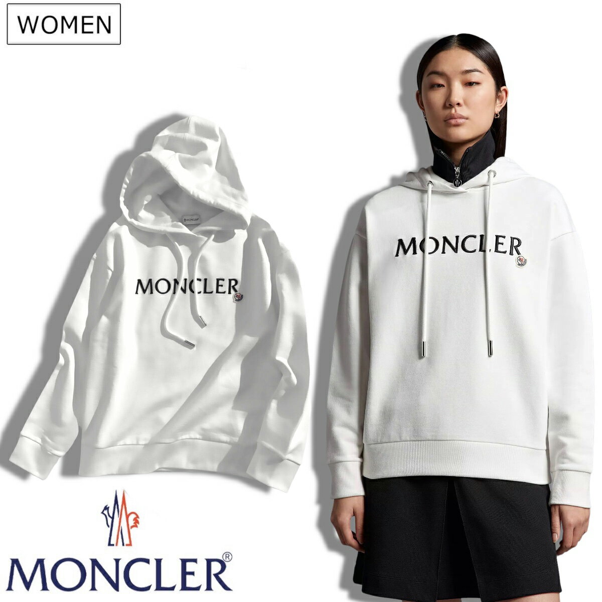 【定価83,600円(税込)】MONCLER モンクレール フロントの立体ロゴ刺繍とアイコンパッチがラグジュアリーカジュアルを格上げするコットンフリースオーバーフィットスウェットパーカー フーディ トレーナー 国内正規品/モンクレールジャパン I10938G00016899WC レディース