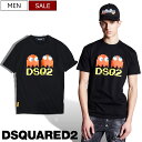 【定価42,900円(税込)】DSQUARED2 ディースクエアード PacManコラボ ユーモア溢れる1着♪ キャッチーなイラストが描かれた パックマンデザイン Tシャツ クルーネックTシャツ カットソー 半袖 ドットキャラ S71GD1350 ブラック メンズ イタリア製 COOL FIT