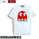 【定価42,900円(税込)】DSQUARED2 ディースクエアード PacManコラボ ユーモア溢れる1着♪ キャッチーなイラストが描かれた パックマンデザイン Tシャツ クルーネックTシャツ カットソー 半袖 ドットキャラ S71GD1351 ホワイト メンズ イタリア製 COOL FIT 0725