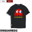 【定価42,900円(税込)】DSQUARED2 ディースクエアード PacManコラボ ユーモア溢れる1着♪ キャッチーなイラストが描かれた パックマンデザイン Tシャツ クルーネックTシャツ カットソー 半袖 ドットキャラ S71GD1351 ブラック メンズ イタリア製 COOL FIT 0725