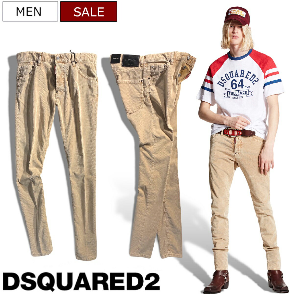 DSQUARED2 ディースクエアード ユーモア溢れる1本♪ 美しいシルエットとヴィンテージ感溢れる加工が光るウォッシュ加工テーパードコーデュロイパンツ 《COOL GUYJEANS -クールガイジーン-》S71LB1288 ウォールナット イタリア製 メンズ