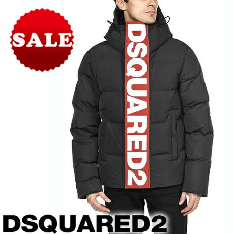 【定価165,000円(税込)】DSQUARED2　ディースクエアード　都会的なシルエットラインと大人の遊び心溢れるロゴデザインが光る！ブランドロゴライン入りダウンジャケット　デカロゴ　ブラック　S71AN0244　42 44 46 48 50 52 54 56　メンズ　イタリア製 アウター