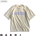 【定価59,400円(税込)】MARNI -マルニ- ゆったりした大人シルエットと手書き風ロゴプリントがユーモア溢れる一枚!手書き風ロゴプリントオーガニックコットンクルーネックTシャツ ジャージー ショートスリーブ アイボリー THJET49 ユニセックス(4)