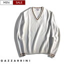 【定価31,900円(税込)】】GAZZARRINI ガッザリーニ 美しいシルエットに軽い羽織り心地の素材感！上品な大人の色香漂わせる ライン入り Vネック コットンニット セーター カレッジ ホワイト XS S M L XL XXL MI87GR メンズ