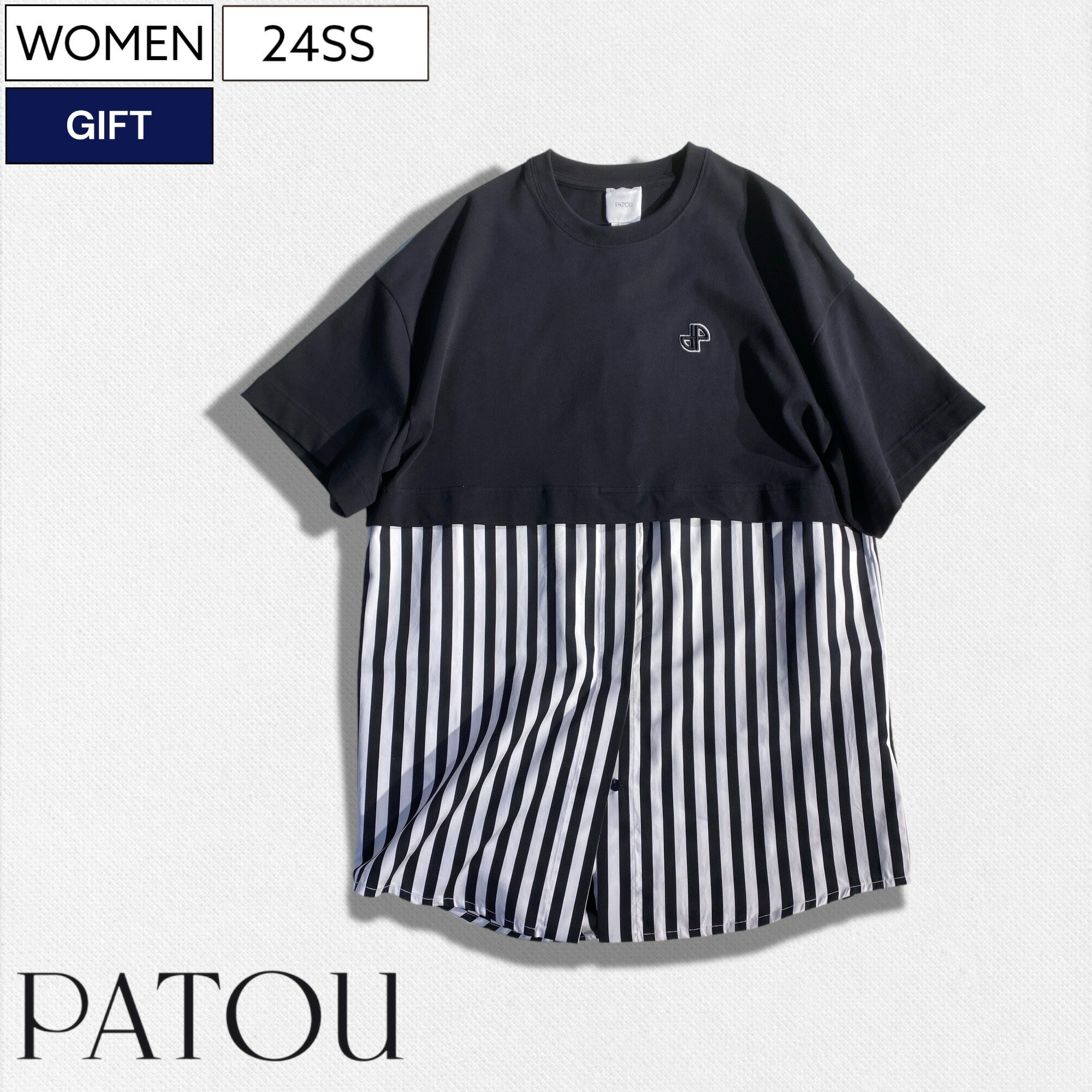 86,900(ǹ)PATOU - ѥȥ - ήԤΥ硼Ⱦ쥤䡼ɤƤ뤫Τ褦 ȥ饤 ɥå󥰥ȥåץ MIX FABRIC TDRESS ֥å ۥ磻 Ⱦµ JE108987B ǥ ĥ ȥ饤  ѥȥ