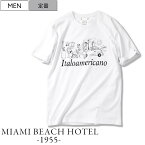 【定価10,120円(税込)】MIAMI BEACH HOTEL 1955 -マイアミ ビーチ ホテル- 　肉厚でトロミ感のある着心地が堪らないプレミアムライン！ノンウォッシュデニムなどと相性の良いヨーロピアンな"Italoamericano"ロゴ クルーネックTシャツ　1309　1 2 3 4