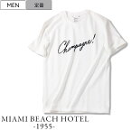 【定価12,100円(税込)】MIAMI BEACH HOTEL 1955 -マイアミ ビーチ ホテル- 　スウェット生地のように地厚な生地が特徴なヘヴィーウェイトライン！アメカジアイテムとも相性が抜群な"Chanpagne-シャンパン-"ロゴ クルーネックTシャツ　ホワイト　1203　1 2 3 4 ml1