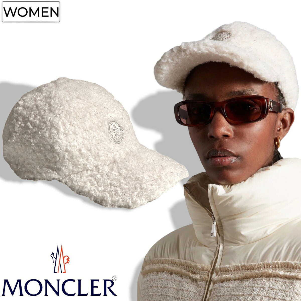 モンクレール 帽子 メンズ 【定価45,100円(税込)】MONCLER モンクレール 　ラグジュアリーカジュアルを演出！コーディネイトに品のある大人の遊び心をちょい足しできるブランドアイコンワッペン付きボアキャップ　ベースボールキャップ 帽子 オフホワイト H20933B00007899PG レディース 海