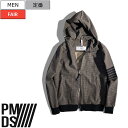 PREMIUM MOOD DENIM SUPERIOR-プレミアムムードデニムスペリオール- P.M.D.S. 素材使いで大人らしい拘りを演出♪ 千鳥格子ナイロンジップアップパーカー ライン ブルゾン ダブルジップ ジャージ セットアップ カーキグレー 22059020 PMDS 伊製 メンズ