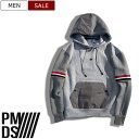 【定価31,900円(税込)】PREMIUM MOOD DENIM SUPERIOR- プレミアムムードデニムスペリオール- P.M.D.S. 素材使いで大人らしい拘りを演出♪ ラグジュアリーなトリコロールラインスウェットパーカー ドッキングブルゾン ジャージ セットアップ 22059117 PMDS 伊製 メンズ