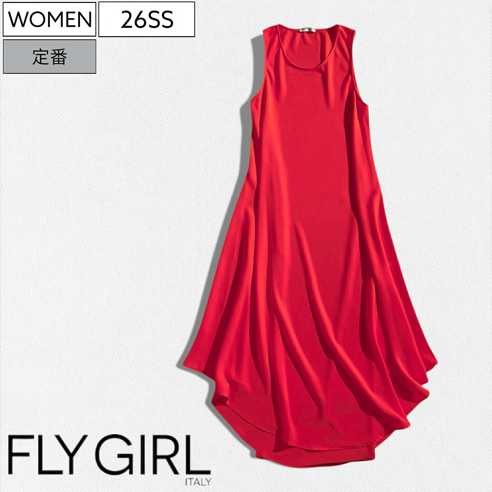 樂天商城 - 【定価31,900円(税込)】 FLY GIRL -フライガール- 美しいカラーリングと軽やかな素材感で魅せる ♪ 身に着けるだけで気分を晴れやかにしてくれる Aラインフレアワンピース　ノースリーブ　クルーネック レッド 339645 fly252964501 XS S M L XL レディース イタリア製