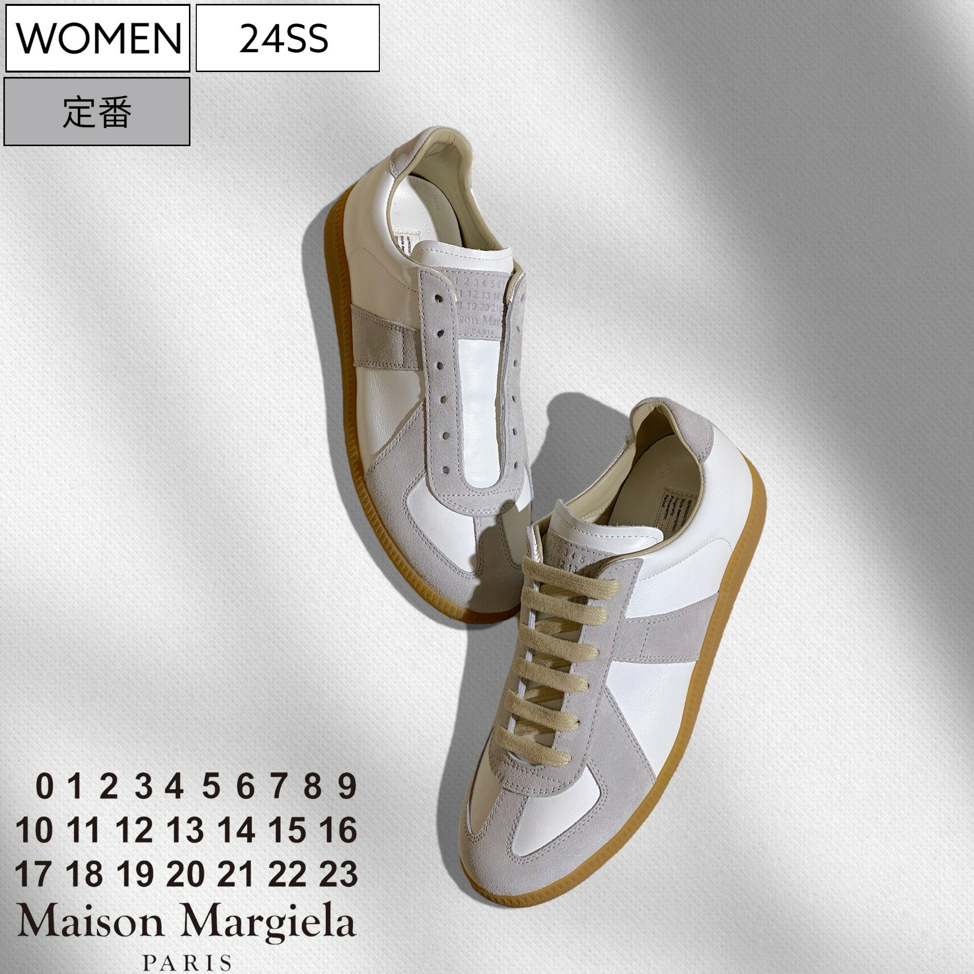 【定価99,000円(税込)】Maison Margiela メゾン マルジェラ 大定番のジャーマントレーナー【REPLICA】カーフスキンとスエードレザーを使ったジャーマンスニーカー レプリカ スリッポン シューズ 靴 ホワイト S58WS0109 レディース イタリア製 wl15のサムネイル