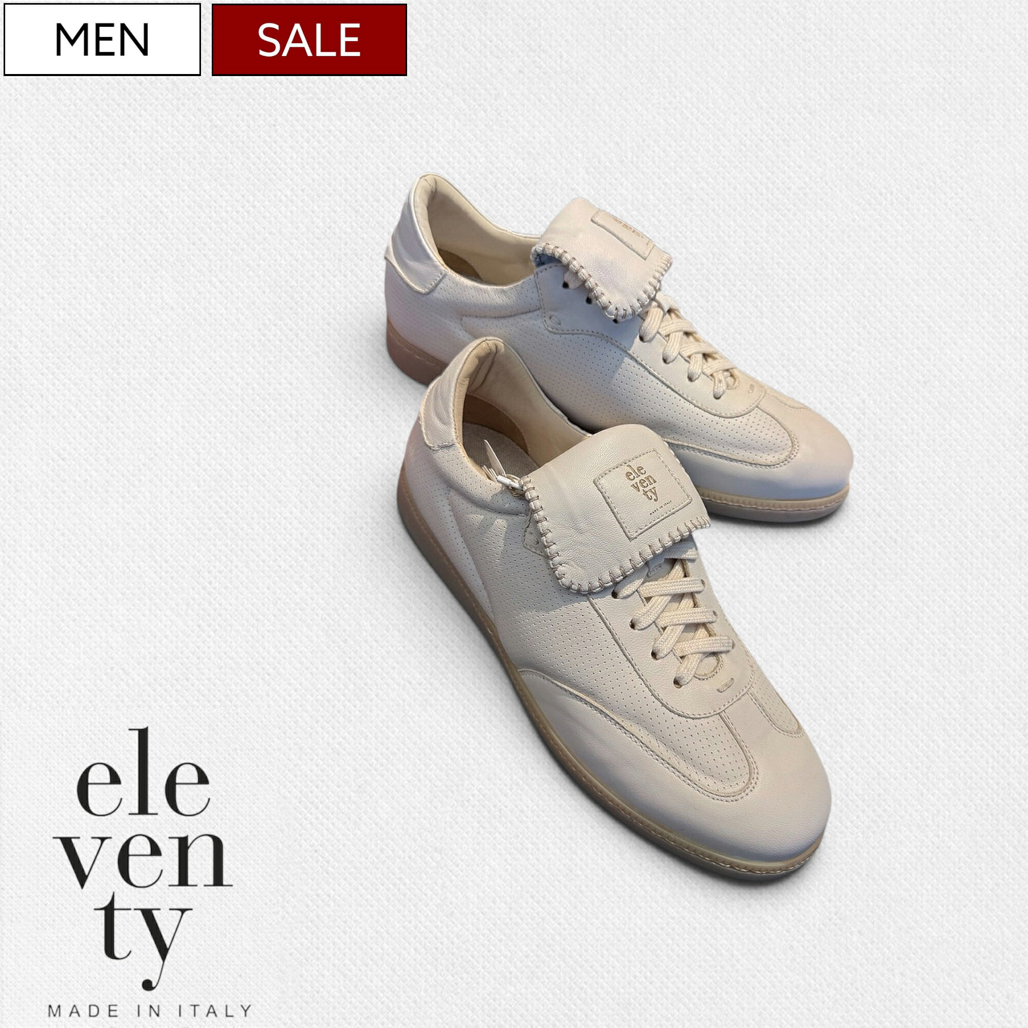 樂天商城 - 【定価137,500円(税込)】ELEVENTY イレブンティー 大人の品格と余裕漂う1足！軽快さと都会的なニュアンスを加えるシープレザー ジャーマントレーナー スニーカー レースアップシューズ 靴 パンチング加工 羊革 576-49882008 ベージュ イタリア製 メンズ