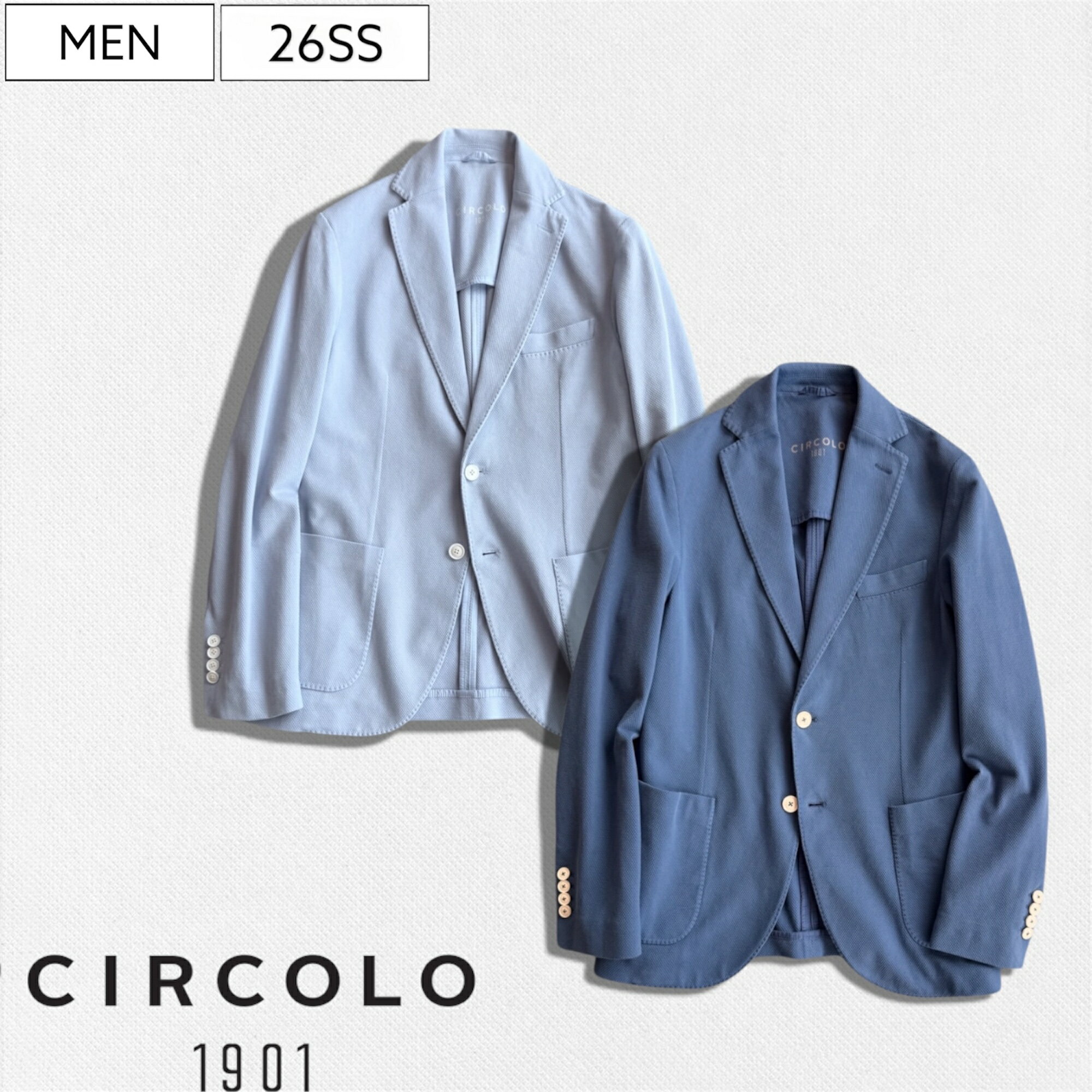 Rakuten - 【定価85,800円(税込)】CIRCOLO 1901 - チルコロ1901 計算されたカッティングと丁寧な縫製！ライトな羽織り心地が気持ち良い コットン テーラードジャケット ワッフル ストレッチ ブレザー BLAZER OXFORD 6104-519504 ブルー スカイブルー メンズ
