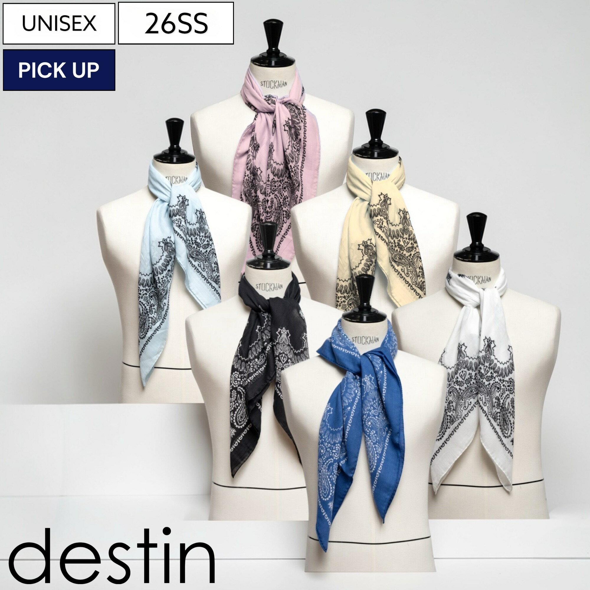 樂天商城 - 【定価16,500円(税込)】destin デスティン 上質素材が生み出す極上かつ軽やかな生地感がクセになる1枚！ペイズリー柄スカーフ コットン 綿 ブルー ブラック ライトブルー ホワイト イエロー ローズ cot-bn-c-S26 ユニセックス 男女兼用 イタリア製