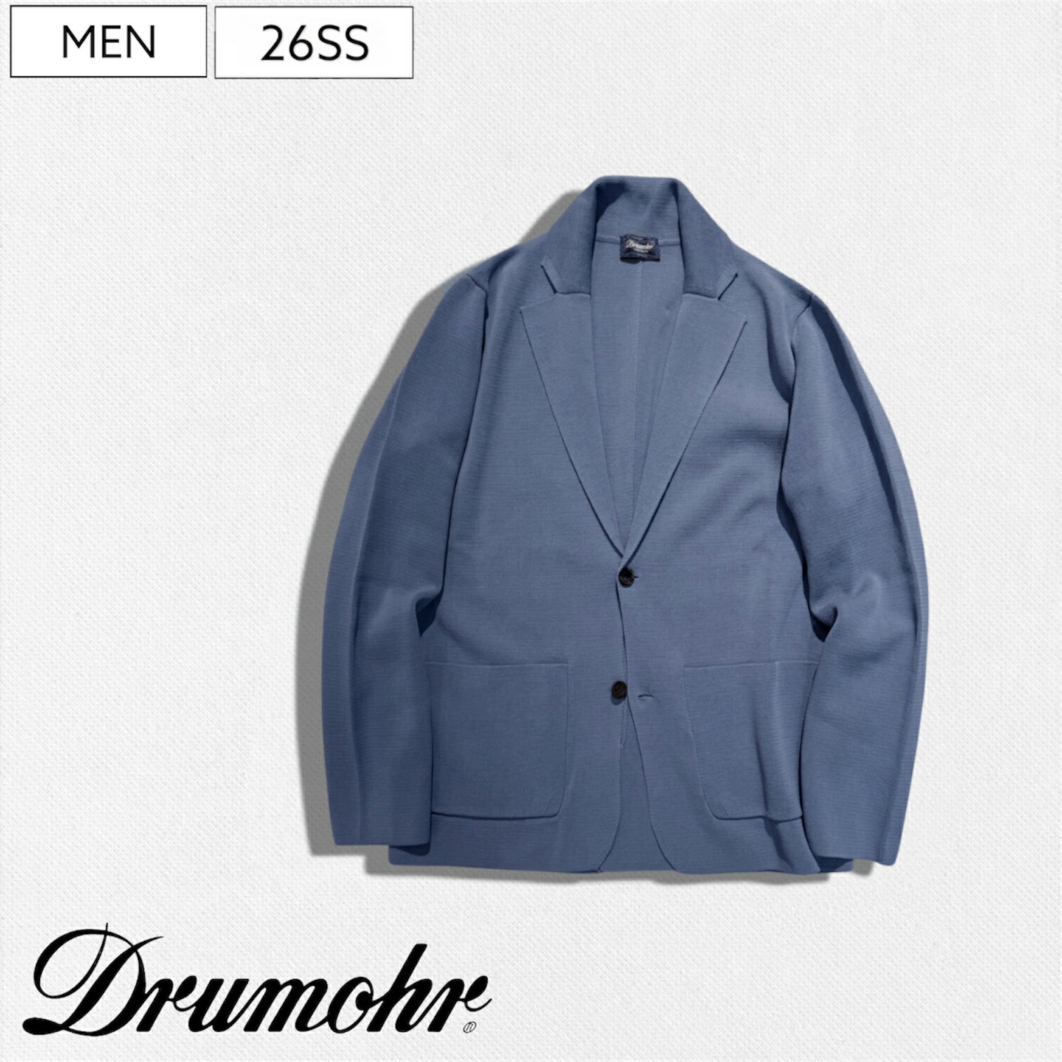 樂天商城 - 【定価110,000円(税込)】Drumohr ドルモア 「世界最古のニットブランド」として有名なスコットランド生まれの老舗！品格とヌケ感を纏った コットン ニットジャケット シングル コットンジャージー COTTON JERSEY JACKET D1C412-D09 ブルー メンズ イタリア製