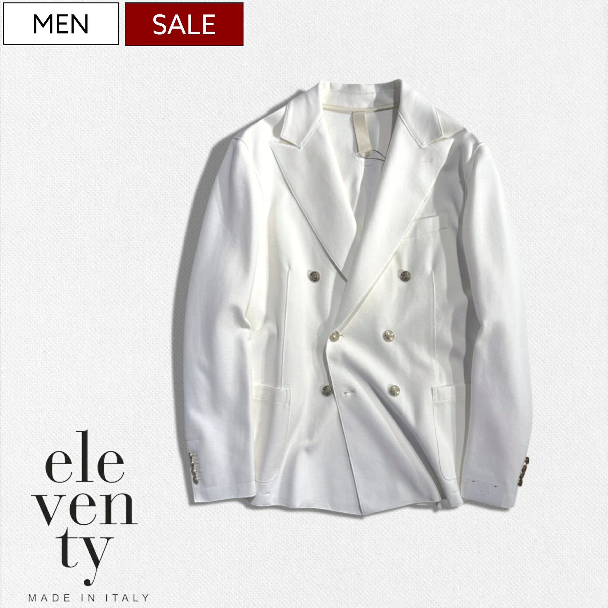樂天商城 - 【定価108,900円(税込)】eleventy イレブンティー 美しいシルエットにリラックス感醸すディテール！大人の色香漂わせる コットンダブルブレストジャケット ダブルジャケット ゴールドボタン 576-20710004 ホワイト メンズ イタリア製