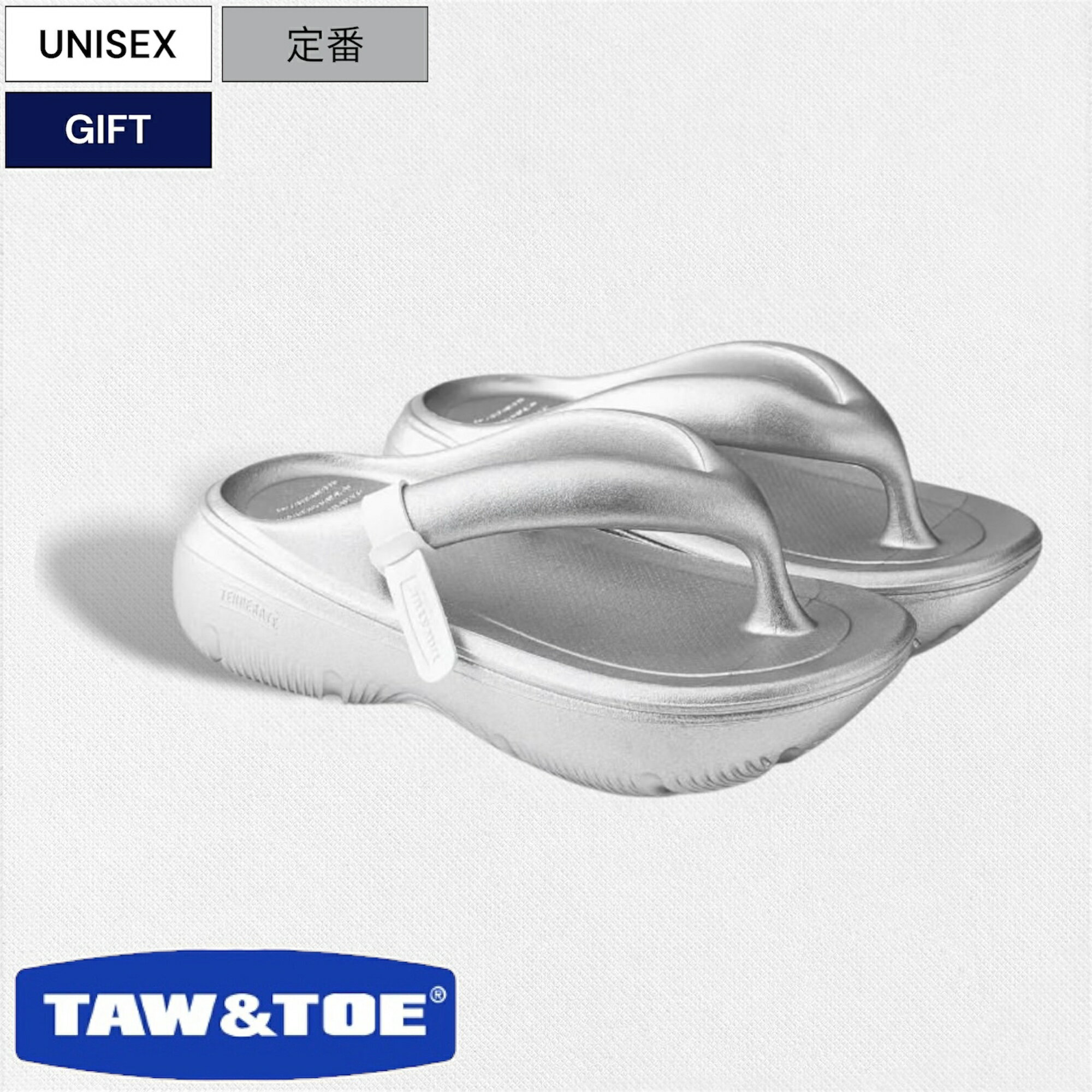 Rakuten - 【定価15,400円(税込)】TAW&TOE-トーアンドトー- 歩行時に足にかかる力を効果的に分散・吸収し、他のシューズに比べて衝撃を40～50%軽減してくれる ZEROVITY Plumpy リカバリーサンダル 厚底 ブランドストラップ Z-FF-PFSV シルバー ビーチサンダル 定番 ユニセックス