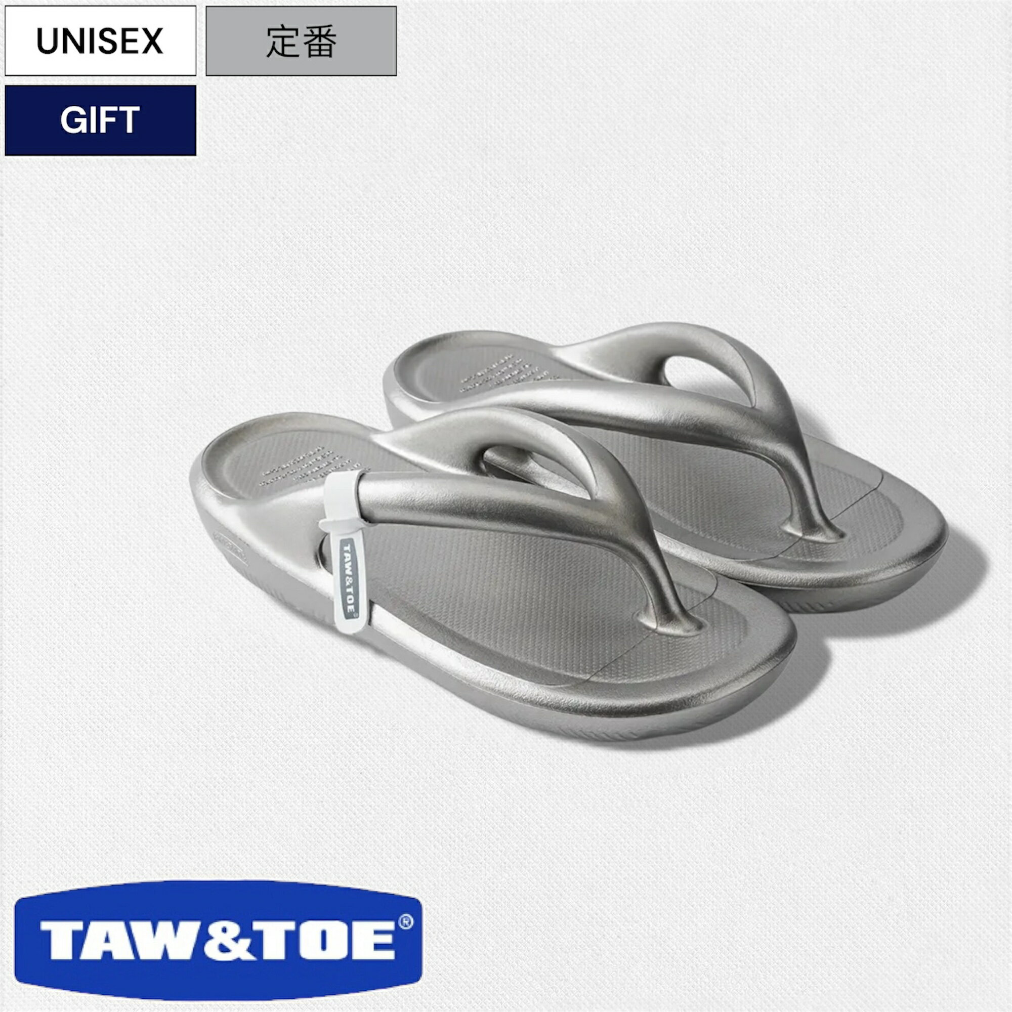 Rakuten - 【定価10,120円(税込)】TAW&TOE-トーアンドトー- 歩行時に足にかかる力を効果的に分散・吸収し、他のシューズに比べて衝撃を40～50%軽減してくれるZEROVITY Filp Flop OG リカバリーサンダル ブランドストラップZ-FF-SPSV シルバー ビーチサンダル 定番 ユニセックス
