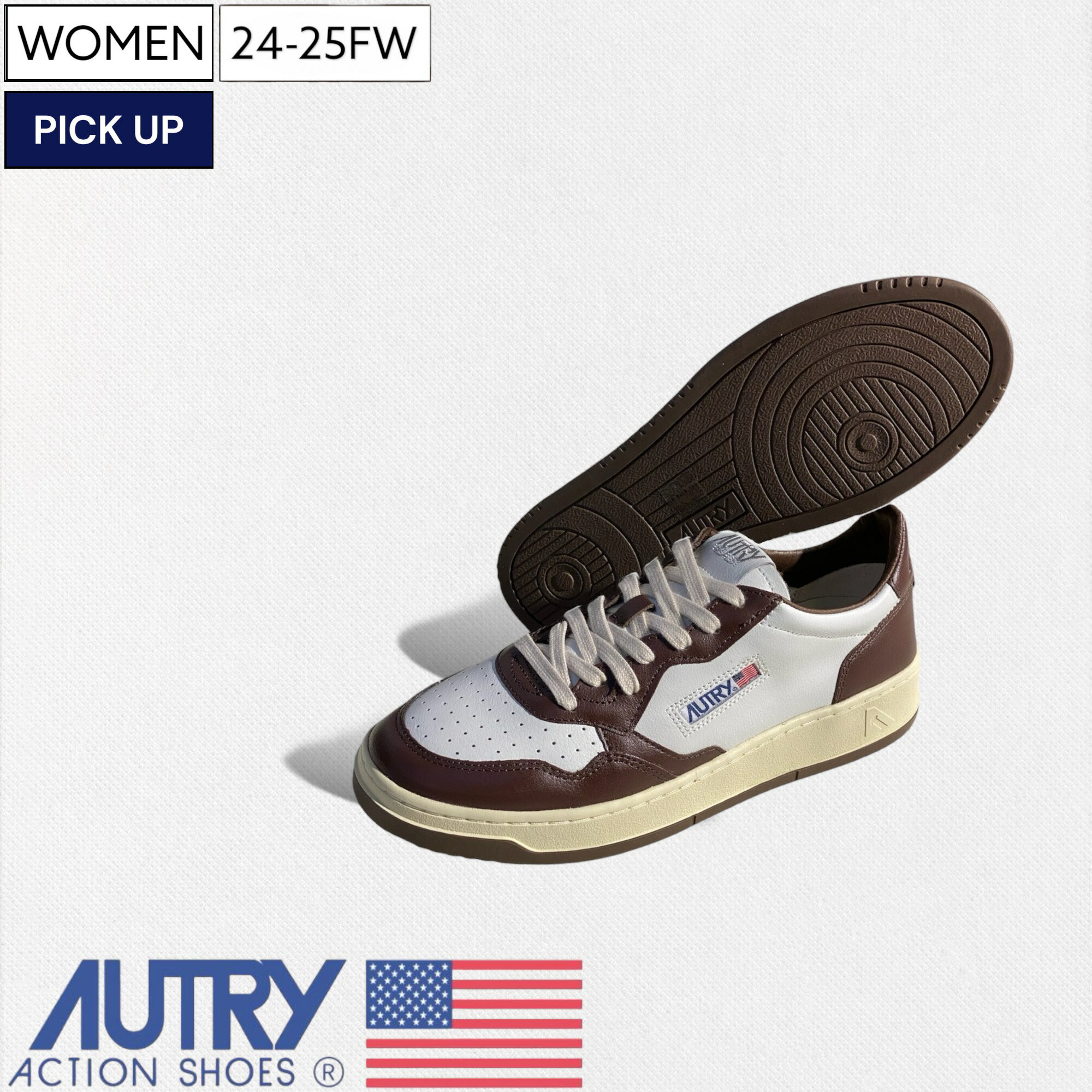 【定価35,200円(税込)】AUTRY-オートリー- 定番アイコンモデルをアップグレードしたラグジュアリーで上品な1足！肉厚なEVA素材のインソール＆パイル素材で快適な レザースニーカー【MADALST-メダリスト-】 星条旗 靴 シューズ ホワイト×ブラウン レディース SAULWWB