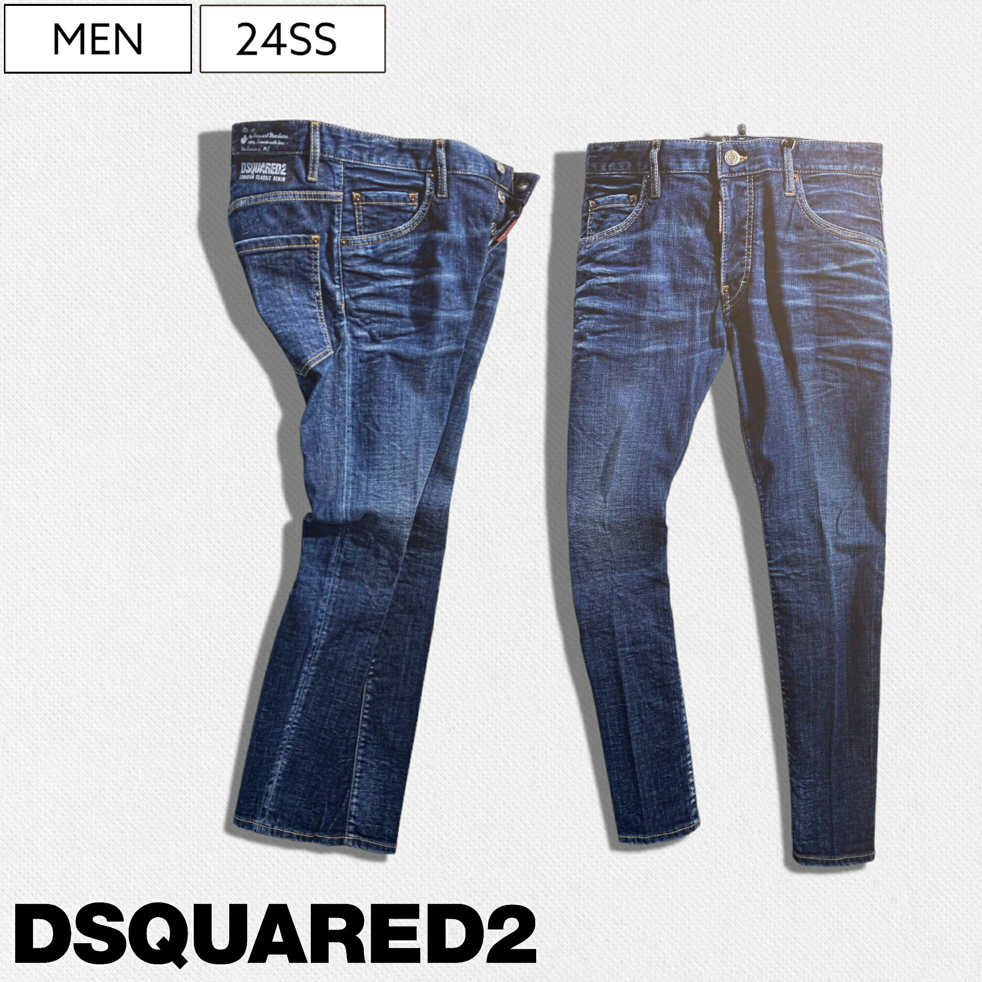 【定価79,200円(税込)】DSQUARED2 ディースクエアード 職人技が随所に光る美しく華やかなウォッシュ加工が大人の色香を纏うダメージ加工テーパードデニムパンツ ジーンズ 《SKATER JEAN -スケータージーン-》インディゴブルー S74LB1494 メンズ イタリア製