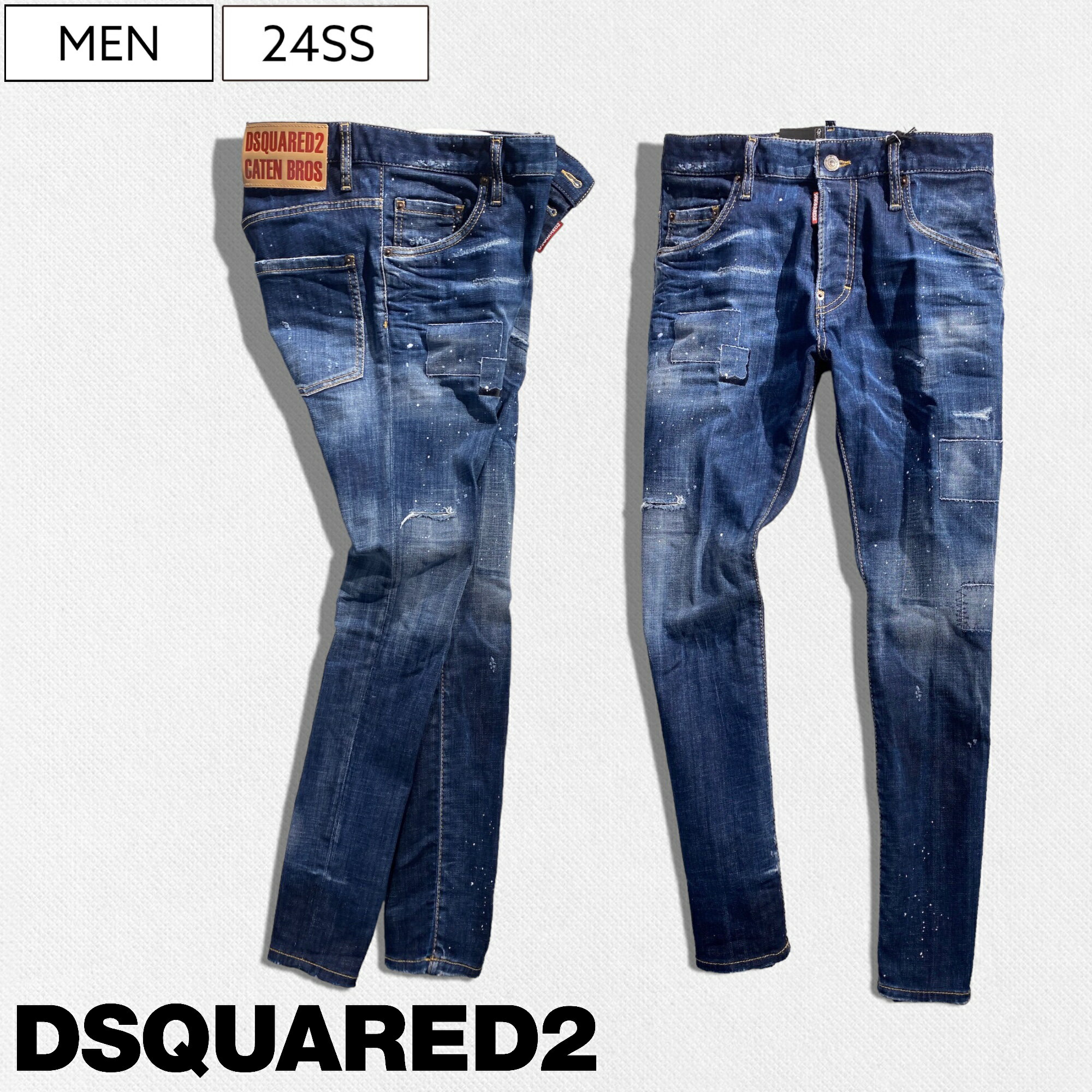 【定価119,900円(税込)】DSQUARED2 ディースクエアード 職人技が随所に光る美しく華やかなリペア加工が大人の色香を纏うパッチワークデザインテーパードデニムパンツ ジーンズ 《SKATER JEAN -スケータージーン-》インディゴブルー S71LB1368 メンズ イタリア製