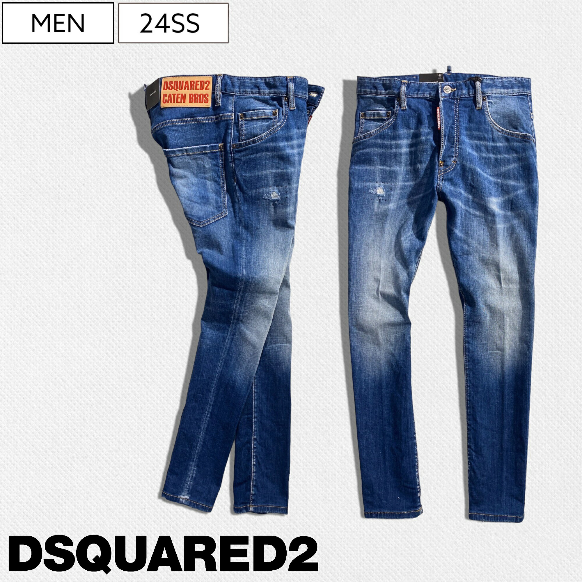 【定価100,100円(税込)】DSQUARED2 ディースクエアード 美しいウォッシュ加工とステッチリペアデザイン！職人技が随所に光るテーパードデニムパンツ ジーンズ 《SKATER JEAN -スケータージーン-》インディゴブルー S71LB1384 メンズ イタリア製