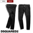 【定価92,400円(税込)】DSQUARED2 ディースクエアード 　職人技が随所に光るクラッシュ＆リペア加工と都会的なシルエット！ビッグジップデザインが目を惹くテーパードブラックZIPデニムパンツ《SKATER JEAN -スケータージーン-》 ストレッチ ブラック S74LB1123 メンズ