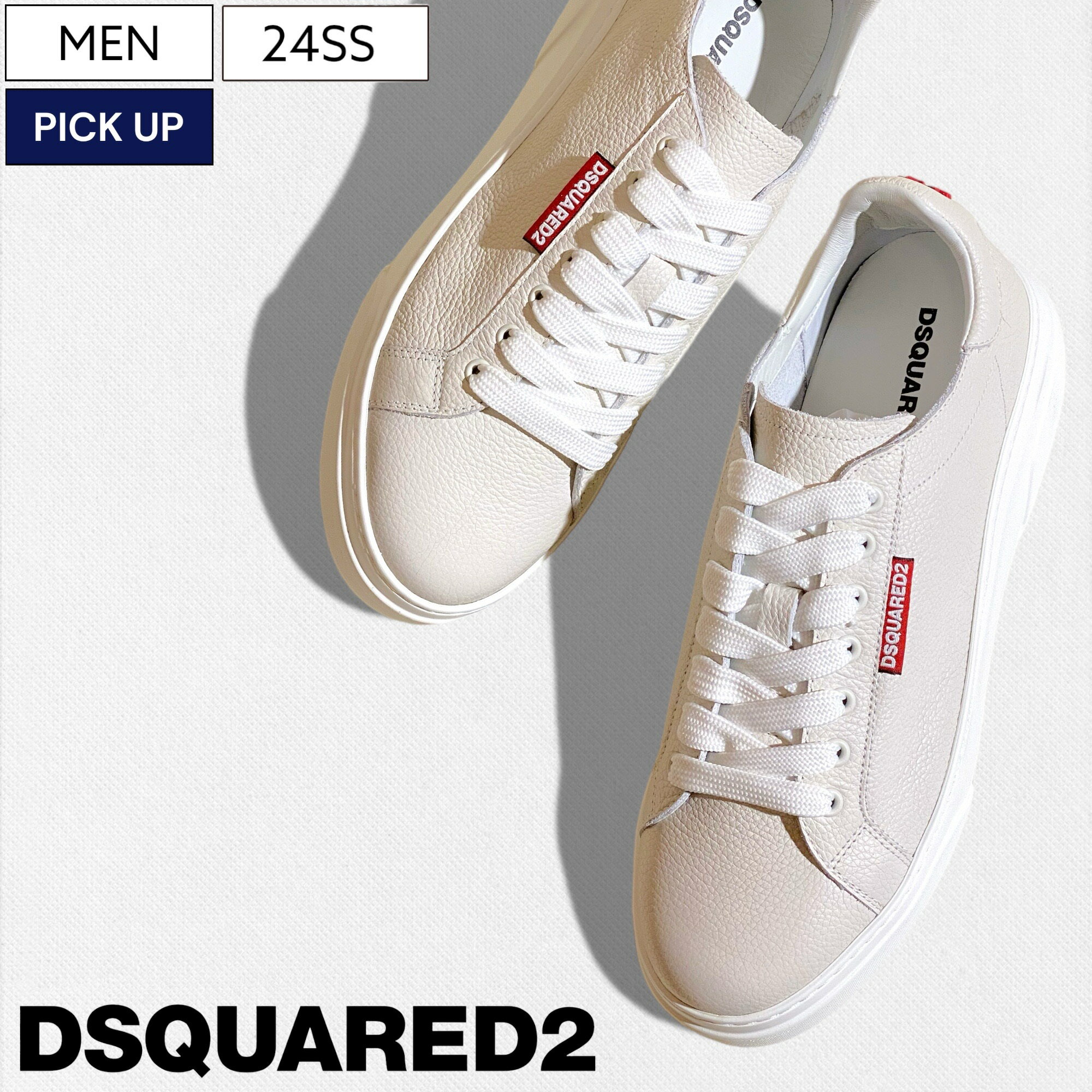 【定価94,600円(税込)】DSQUARED2　ディースクエアード　上質カーフレザーとブランドロゴデザイン！圧倒的な履き心地を生む オールレザーローカットスニーカー！レースアップシューズ 靴 BUMPER S82SN0354 ホワイト イタリア製 メンズ