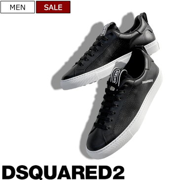 【定価90,200円(税込)】DSQUARED2 ディースクエアード ラグジュアリーカジュアルを演出する1足！大人らしいリッチな佇まいを楽しむ！オリジナルリベット付きブランドロゴ入りブラックレザースニーカー　シューズ　スリッポン　靴 ブラック　黒　S82SN0139　メンズ