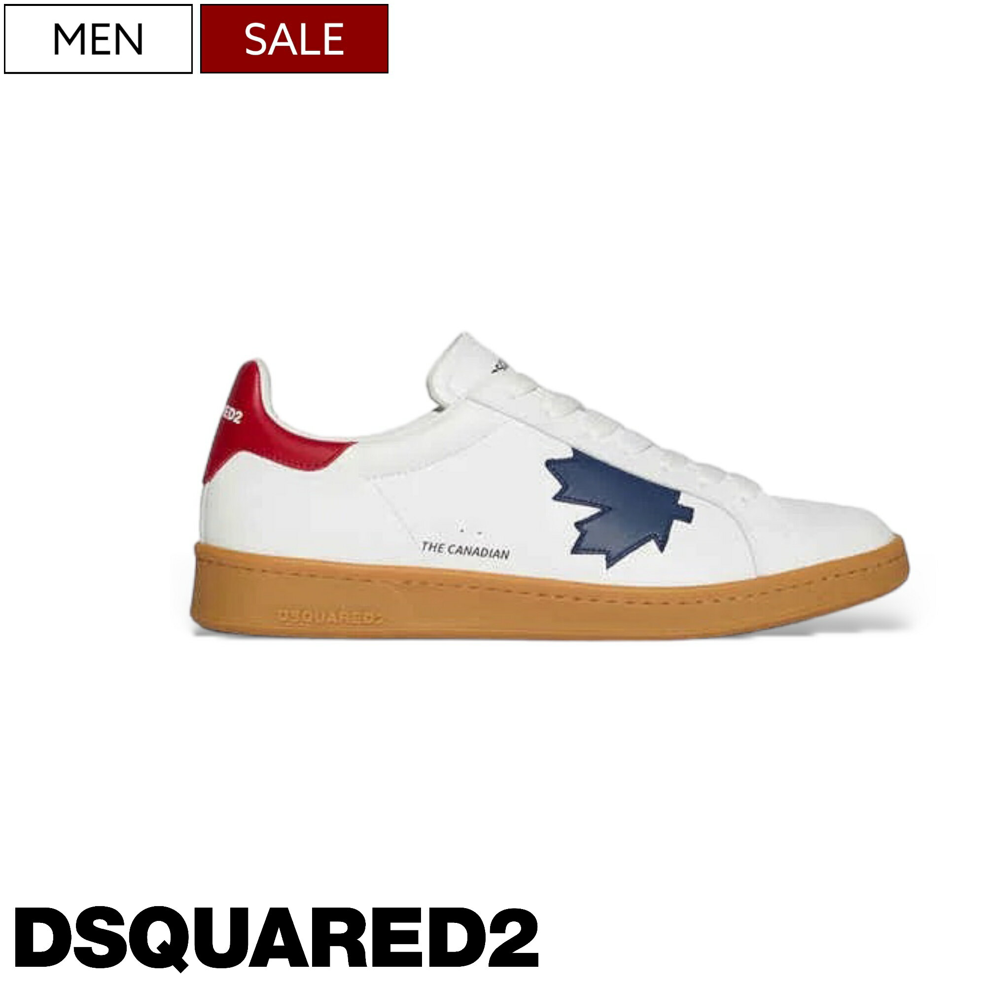 【定価97,900円(税込)】DSQUARED2 ディースクエアード 大人の上品な爽やかさ醸すカナダリーフデザイン ホワイトレザースニーカー ローカットシューズ レースアップ 靴 ブランドロゴ 牛革 ホワイト×ネイビー BOXER S82SN0174 イタリア製 メンズ