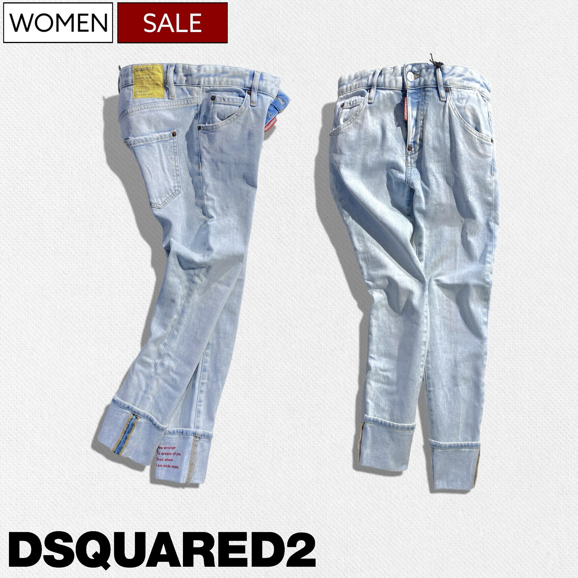 【定価79,200円(税込)】DSQUARED2 ディースクエアード コーデのアクセントに最適！大人の遊び心擽るウォッシュ加工 ロールアップ テーパードデニムパンツ ジーンズ《COOL GIRL CROPPED JEAN-クールガールクロップドジーン-》ウォッシュインディゴ S72LB0288 レディース