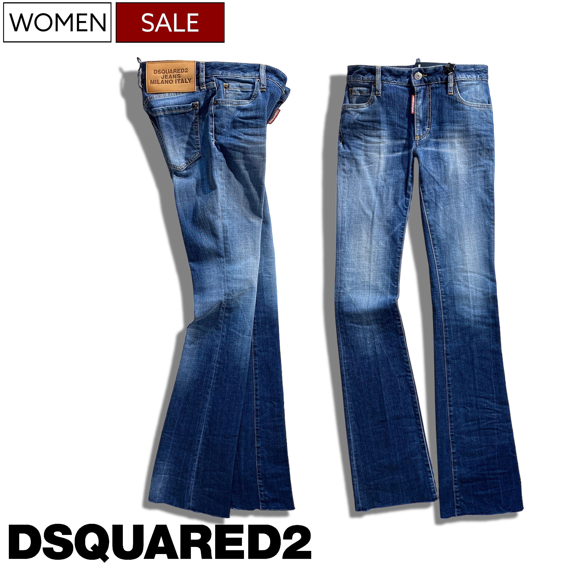 【定価72,600円(税込)】DSQUARED2 ディースクエアード 美しいウォッシュ加工で魅せる ストレッチ カットオフフレアデニムパンツ ジーンズ ブーツカット 《MEDIUM WAIST FLARE JEANS-ミディアムウエストフレアジーン-》カットオフ S75LB0523 レディース イタリア製